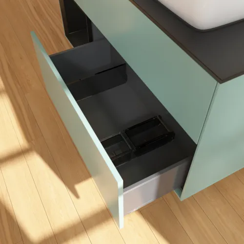 Bild von VILLEROY BOCH Finion Waschbeckenunterschrank, mit Beleuchtung, 3 Auszüge, 1200 x 603 x 501 mm, Olive Matt Lacquer / Black Matt Lacquer / Glass Black Matt #G802PDGM