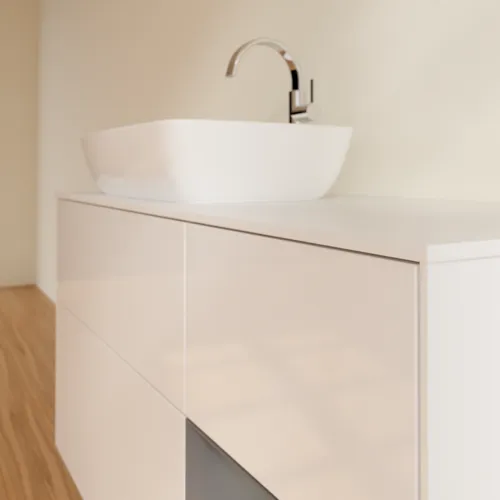 Bild von VILLEROY BOCH Finion Waschbeckenunterschrank, mit Beleuchtung, 3 Auszüge, 1200 x 603 x 501 mm, Glossy White Lacquer / Anthracite Matt Lacquer / Glass White Matt #G811GKGF