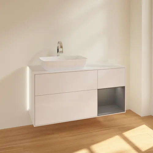 Bild von VILLEROY BOCH Finion Waschbeckenunterschrank, mit Beleuchtung, 3 Auszüge, 1200 x 603 x 501 mm, Glossy White Lacquer / Anthracite Matt Lacquer / Glass White Matt #G811GKGF