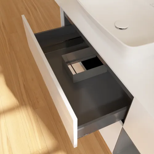 Bild von VILLEROY BOCH Finion Waschbeckenunterschrank, mit Beleuchtung, 3 Auszüge, 1200 x 603 x 501 mm, Glossy White Lacquer / Anthracite Matt Lacquer / Glass White Matt #G811GKGF