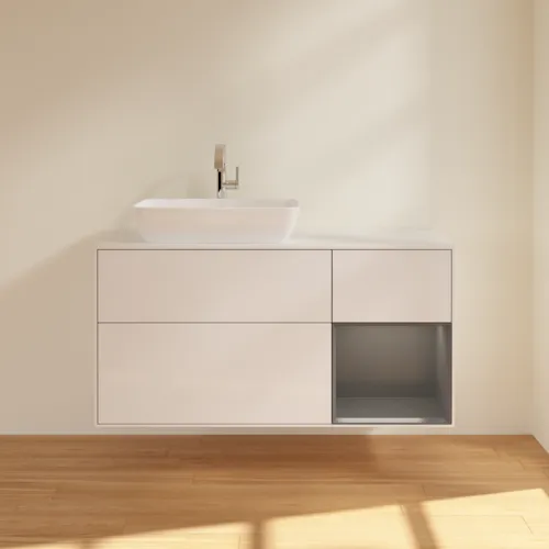 Bild von VILLEROY BOCH Finion Waschbeckenunterschrank, mit Beleuchtung, 3 Auszüge, 1200 x 603 x 501 mm, Glossy White Lacquer / Anthracite Matt Lacquer / Glass White Matt #G811GKGF
