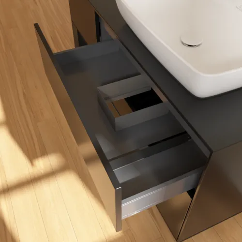 Bild von VILLEROY BOCH Finion Waschbeckenunterschrank, mit Beleuchtung, 3 Auszüge, 1200 x 603 x 501 mm, Black Matt Lacquer / Black Matt Lacquer / Glass Black Matt #G802PDPD