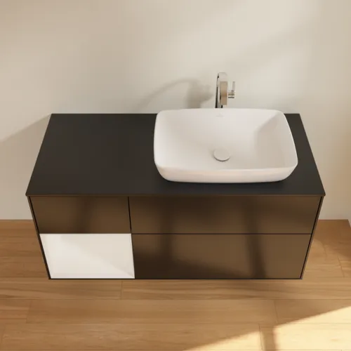 VILLEROY BOCH Finion Waschbeckenunterschrank, mit Beleuchtung, 3 Auszüge, 1200 x 603 x 501 mm, Black Matt Lacquer / Glossy White Lacquer / Glass Black Matt #G802GFPD, Bild 3