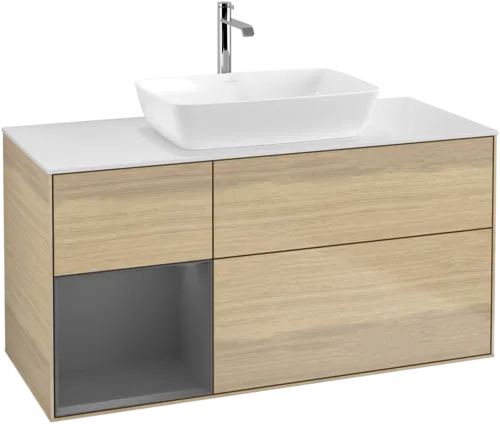 VILLEROY BOCH Finion Vanity unit, with lighting, 3 pull-out compartments, 1200 x 603 x 501 mm, Oak Veneer / Anthracite Matt Lacquer / Glass White Matt #G821GKPC resmi