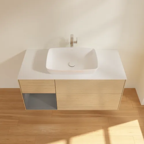 VILLEROY BOCH Finion Waschbeckenunterschrank, mit Beleuchtung, 3 Auszüge, 1200 x 603 x 501 mm, Oak Veneer / Anthracite Matt Lacquer / Glass White Matt #G821GKPC, Bild 3