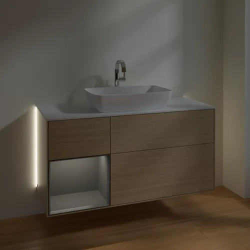 VILLEROY BOCH Finion Waschbeckenunterschrank, mit Beleuchtung, 3 Auszüge, 1200 x 603 x 501 mm, Oak Veneer / Anthracite Matt Lacquer / Glass White Matt #G821GKPC, Bild 8