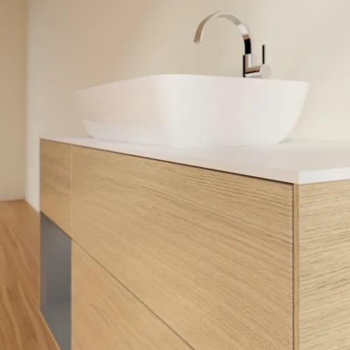 VILLEROY BOCH Finion Waschbeckenunterschrank, mit Beleuchtung, 3 Auszüge, 1200 x 603 x 501 mm, Oak Veneer / Anthracite Matt Lacquer / Glass White Matt #G821GKPC, Bild 5