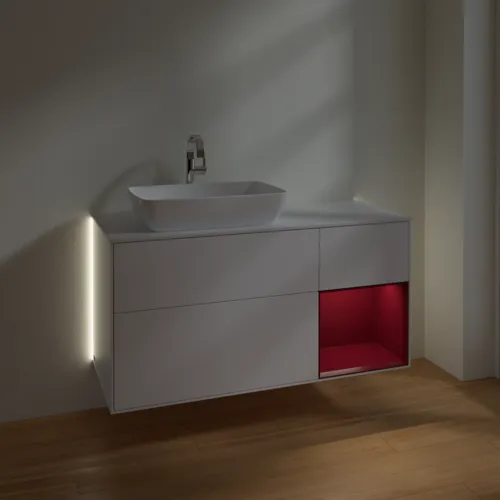 VILLEROY BOCH Finion Waschbeckenunterschrank, mit Beleuchtung, 3 Auszüge, 1200 x 603 x 501 mm, White Matt Lacquer / Peony Matt Lacquer / Glass White Matt #G811HBMT, Bild 8