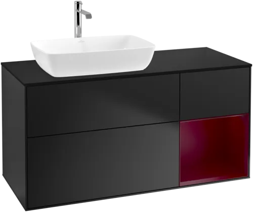Obrázek VILLEROY BOCH Finion Vanity unit, with lighting, 3 pull-out compartments, 1200 x 603 x 501 mm, Black Matt Lacquer / Peony Matt Lacquer / Glass Black Matt #G812HBPD