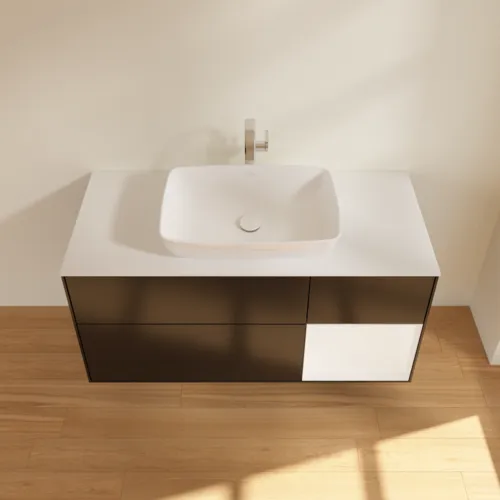 Bild von VILLEROY BOCH Finion Waschbeckenunterschrank, mit Beleuchtung, 3 Auszüge, 1200 x 603 x 501 mm, Black Matt Lacquer / White Matt Lacquer / Glass White Matt #G831MTPD