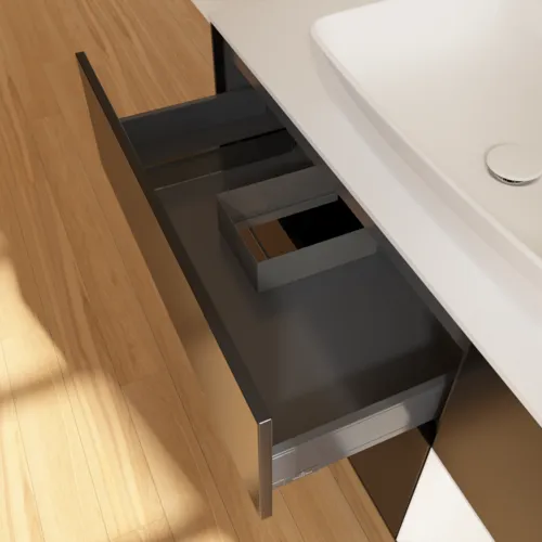 Bild von VILLEROY BOCH Finion Waschbeckenunterschrank, mit Beleuchtung, 3 Auszüge, 1200 x 603 x 501 mm, Black Matt Lacquer / White Matt Lacquer / Glass White Matt #G831MTPD
