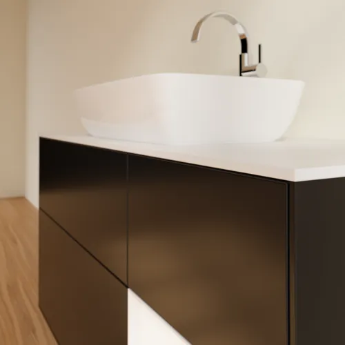 Bild von VILLEROY BOCH Finion Waschbeckenunterschrank, mit Beleuchtung, 3 Auszüge, 1200 x 603 x 501 mm, Black Matt Lacquer / White Matt Lacquer / Glass White Matt #G831MTPD