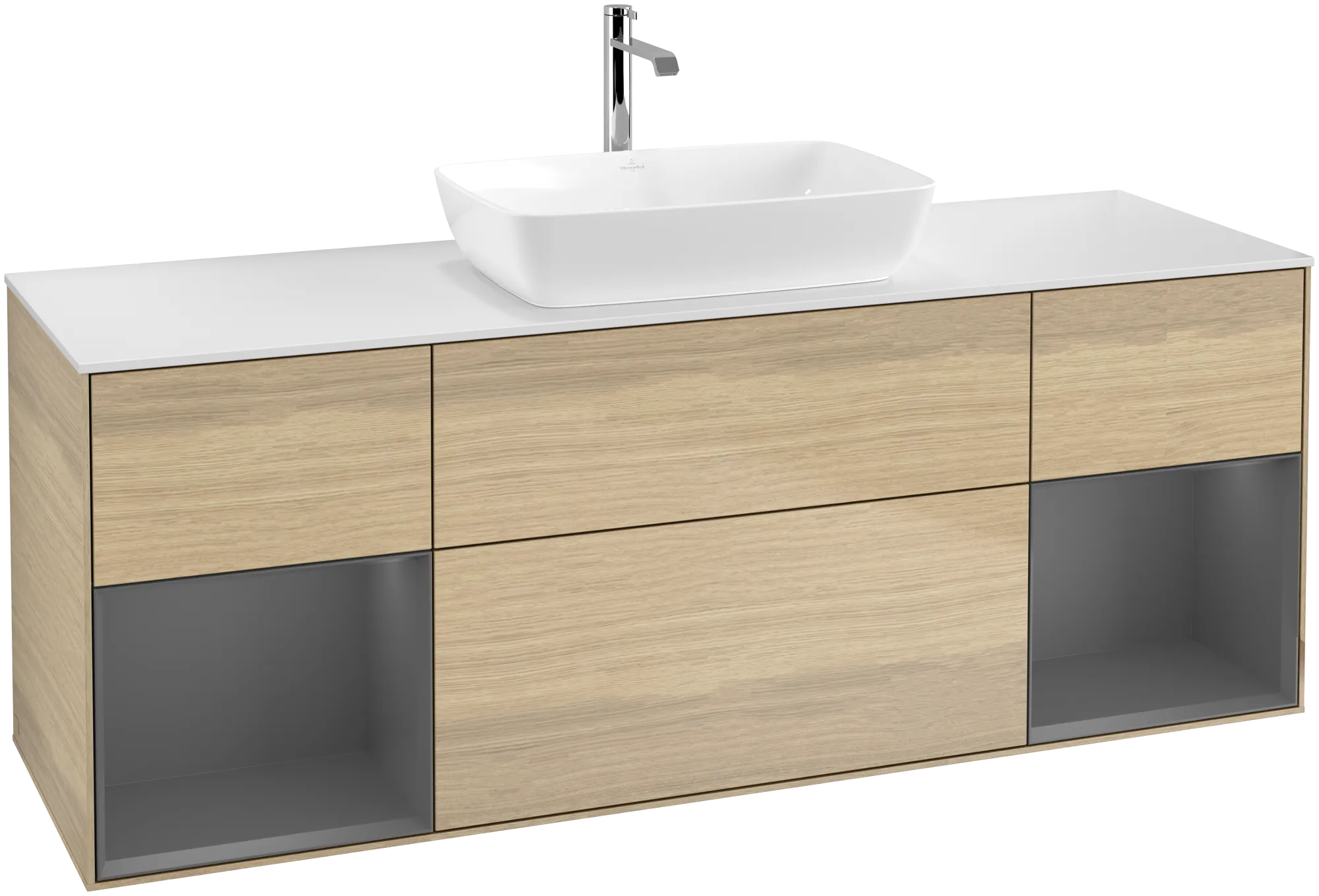 VILLEROY BOCH Finion Vanity unit, with lighting, 4 pull-out compartments, 1600 x 603 x 501 mm, Oak Veneer / Anthracite Matt Lacquer / Glass White Matt #G861GKPC resmi