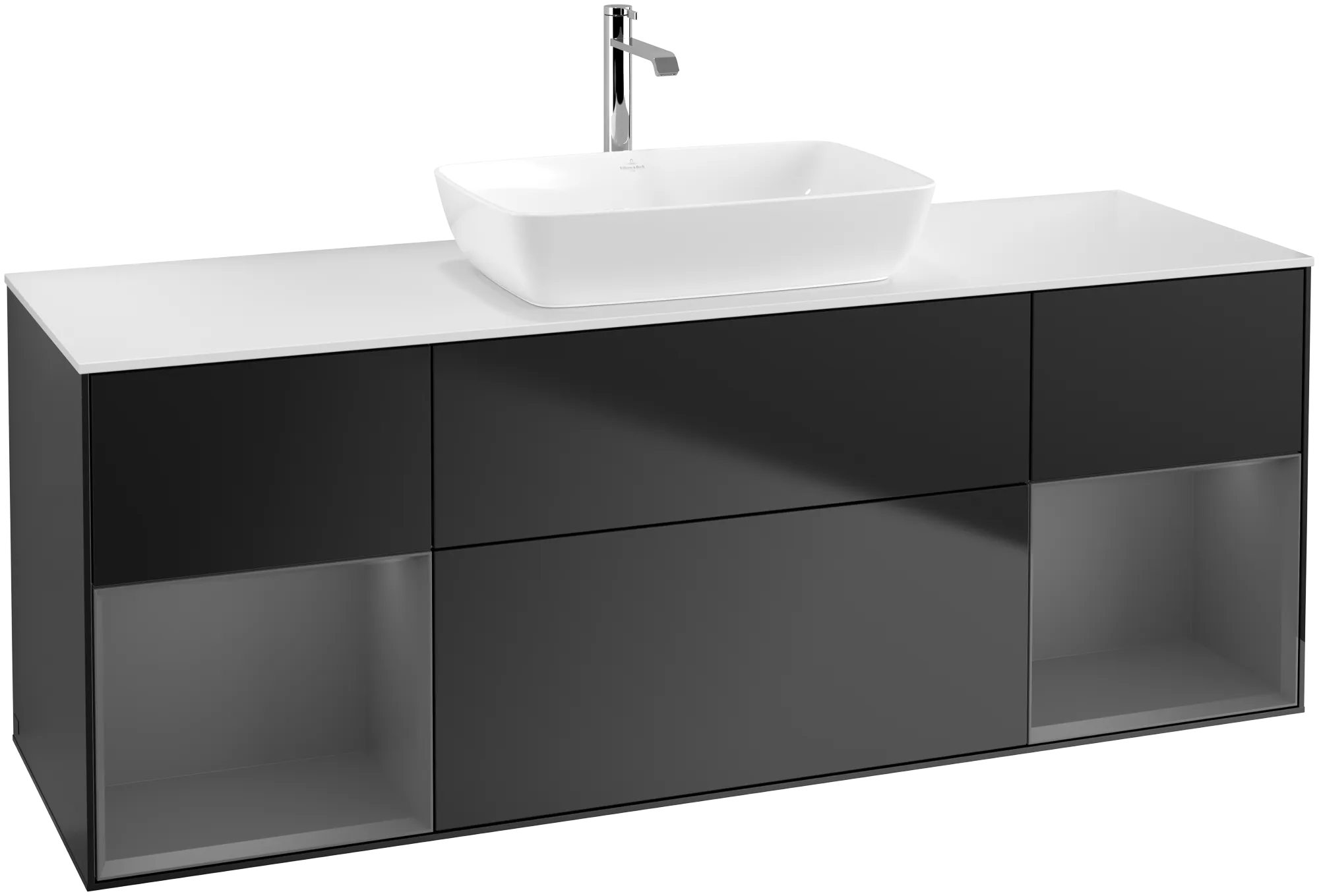 VILLEROY BOCH Finion Vanity unit, with lighting, 4 pull-out compartments, 1600 x 603 x 501 mm, Black Matt Lacquer / Anthracite Matt Lacquer / Glass White Matt #G861GKPD resmi
