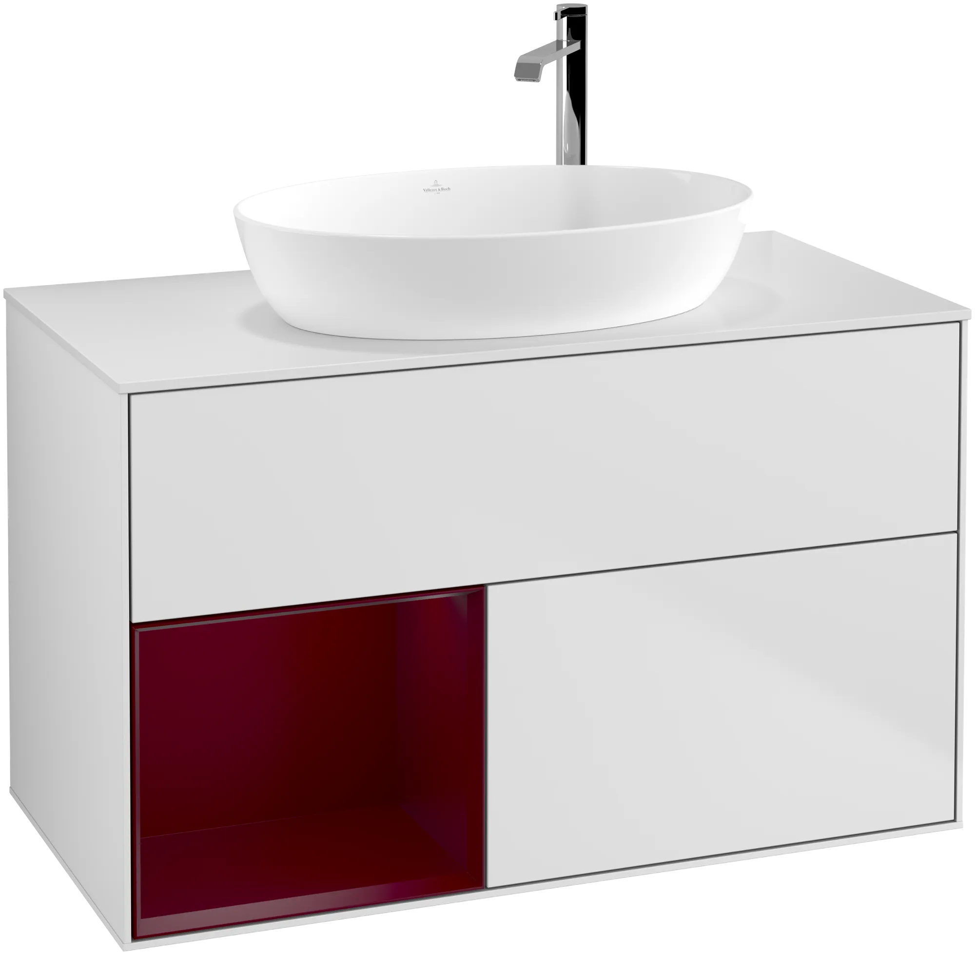VILLEROY BOCH Finion Vanity unit, with lighting, 2 pull-out compartments, 1000 x 603 x 501 mm, White Matt Lacquer / Peony Matt Lacquer / Glass White Matt #G891HBMT resmi