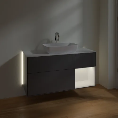 Bild von VILLEROY BOCH Finion Waschbeckenunterschrank, mit Beleuchtung, 3 Auszüge, 1200 x 603 x 501 mm, Anthracite Matt Lacquer / White Matt Lacquer / Glass White Matt #G831MTGK