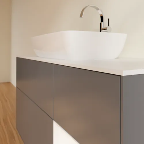 Bild von VILLEROY BOCH Finion Waschbeckenunterschrank, mit Beleuchtung, 3 Auszüge, 1200 x 603 x 501 mm, Anthracite Matt Lacquer / White Matt Lacquer / Glass White Matt #G831MTGK