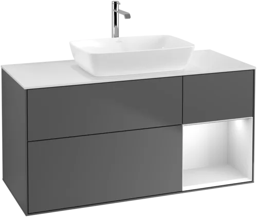 Obrázek VILLEROY BOCH Finion Vanity unit, with lighting, 3 pull-out compartments, 1200 x 603 x 501 mm, Anthracite Matt Lacquer / White Matt Lacquer / Glass White Matt #G831MTGK