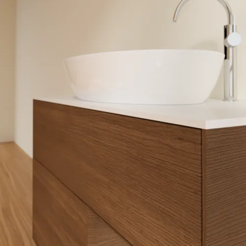 Bild von VILLEROY BOCH Finion Waschbeckenunterschrank, mit Beleuchtung, 2 Auszüge, 1000 x 603 x 501 mm, Walnut Veneer / Walnut Veneer / Glass White Matt #G901GNGN