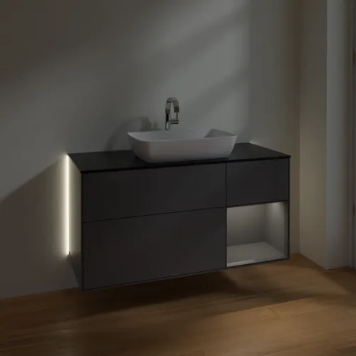 Bild von VILLEROY BOCH Finion Waschbeckenunterschrank, mit Beleuchtung, 3 Auszüge, 1200 x 603 x 501 mm, Anthracite Matt Lacquer / Anthracite Matt Lacquer / Glass Black Matt #G832GKGK