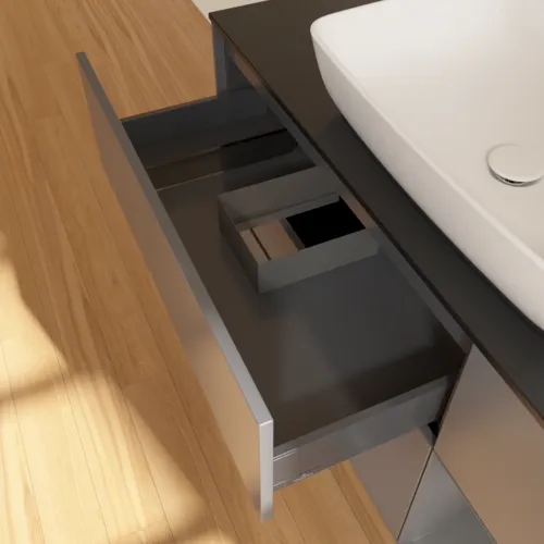 Bild von VILLEROY BOCH Finion Waschbeckenunterschrank, mit Beleuchtung, 3 Auszüge, 1200 x 603 x 501 mm, Anthracite Matt Lacquer / Anthracite Matt Lacquer / Glass Black Matt #G832GKGK
