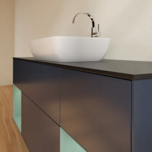 Bild von VILLEROY BOCH Finion Waschbeckenunterschrank, mit Beleuchtung, 4 Auszüge, 1600 x 603 x 501 mm, Midnight Blue Matt Lacquer / Olive Matt Lacquer / Glass Black Matt #G862GMHG