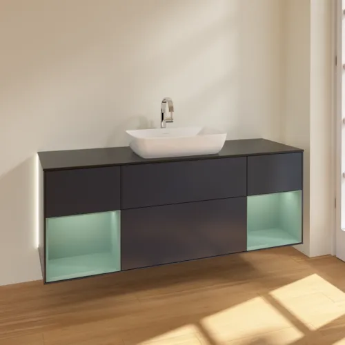 Bild von VILLEROY BOCH Finion Waschbeckenunterschrank, mit Beleuchtung, 4 Auszüge, 1600 x 603 x 501 mm, Midnight Blue Matt Lacquer / Olive Matt Lacquer / Glass Black Matt #G862GMHG