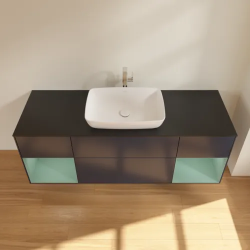 Bild von VILLEROY BOCH Finion Waschbeckenunterschrank, mit Beleuchtung, 4 Auszüge, 1600 x 603 x 501 mm, Midnight Blue Matt Lacquer / Olive Matt Lacquer / Glass Black Matt #G862GMHG
