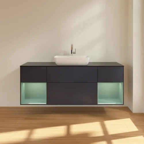 Bild von VILLEROY BOCH Finion Waschbeckenunterschrank, mit Beleuchtung, 4 Auszüge, 1600 x 603 x 501 mm, Midnight Blue Matt Lacquer / Olive Matt Lacquer / Glass Black Matt #G862GMHG