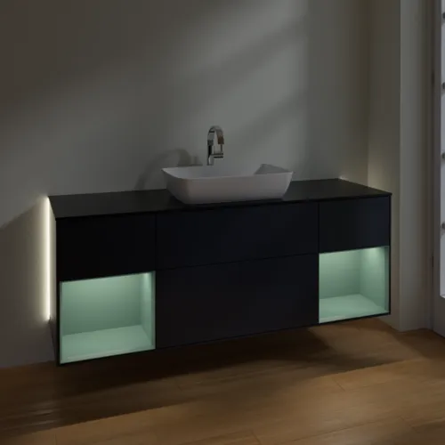 Bild von VILLEROY BOCH Finion Waschbeckenunterschrank, mit Beleuchtung, 4 Auszüge, 1600 x 603 x 501 mm, Midnight Blue Matt Lacquer / Olive Matt Lacquer / Glass Black Matt #G862GMHG