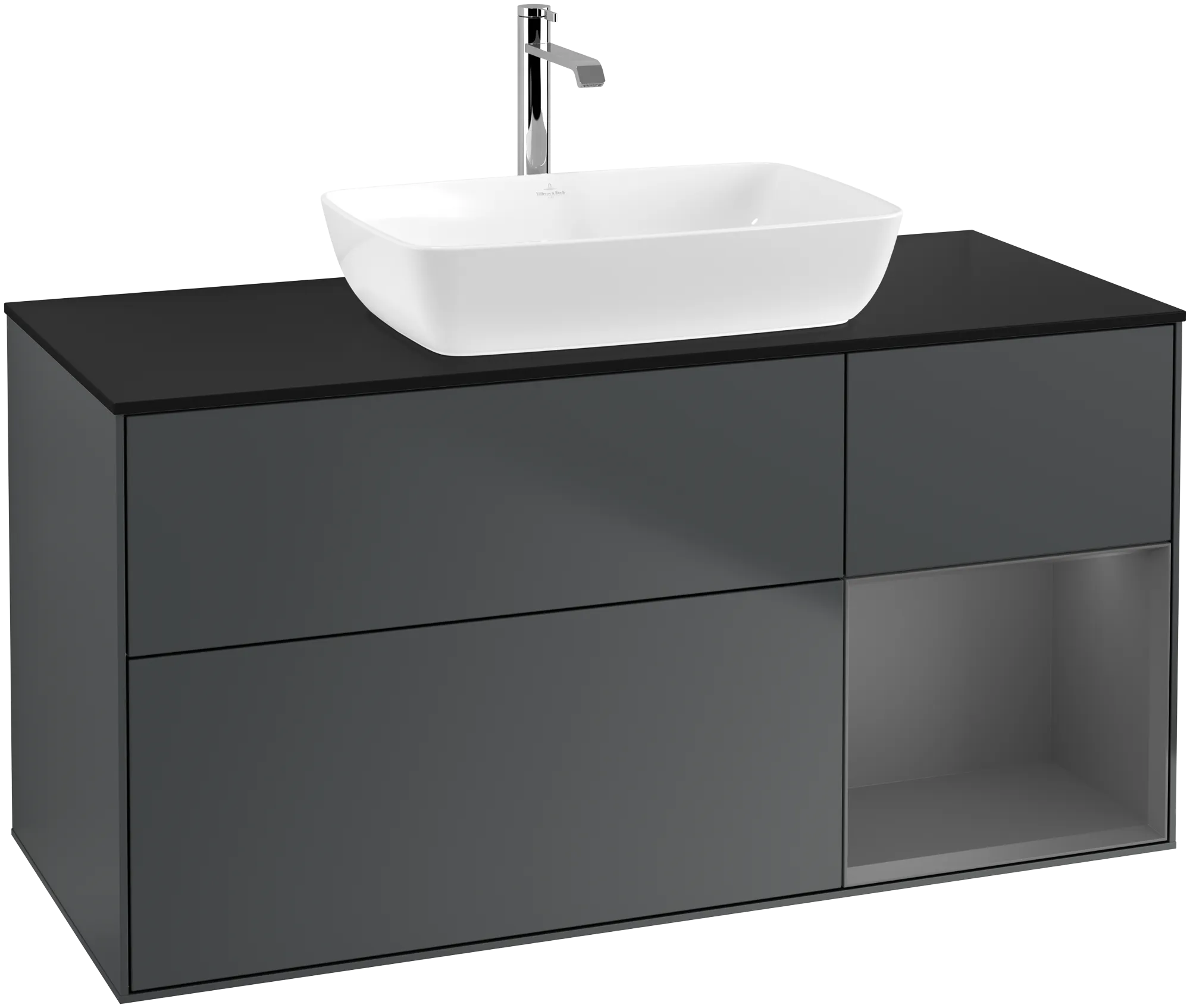 Picture of VILLEROY BOCH Finion Vanity unit, with lighting, 3 pull-out compartments, 1200 x 603 x 501 mm, Midnight Blue Matt Lacquer / Anthracite Matt Lacquer / Glass Black Matt #G832GKHG