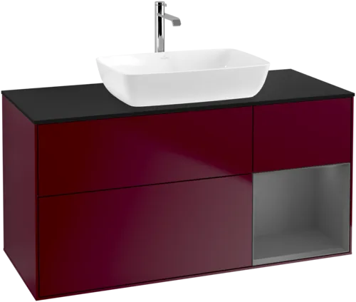 Picture of VILLEROY BOCH Finion Vanity unit, with lighting, 3 pull-out compartments, 1200 x 603 x 501 mm, Peony Matt Lacquer / Anthracite Matt Lacquer / Glass Black Matt #G832GKHB