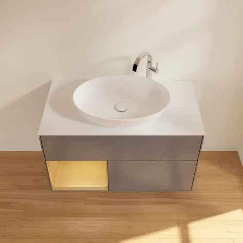 Bild von VILLEROY BOCH Finion Waschbeckenunterschrank, mit Beleuchtung, 2 Auszüge, 1000 x 603 x 501 mm, Anthracite Matt Lacquer / Gold Matt Lacquer / Glass White Matt #G891HFGK
