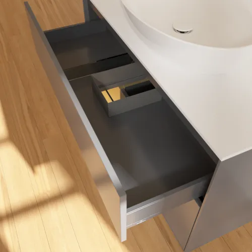 Bild von VILLEROY BOCH Finion Waschbeckenunterschrank, mit Beleuchtung, 2 Auszüge, 1000 x 603 x 501 mm, Anthracite Matt Lacquer / Gold Matt Lacquer / Glass White Matt #G891HFGK