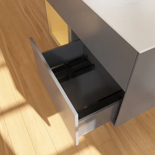 Bild von VILLEROY BOCH Finion Waschbeckenunterschrank, mit Beleuchtung, 2 Auszüge, 1000 x 603 x 501 mm, Anthracite Matt Lacquer / Gold Matt Lacquer / Glass White Matt #G891HFGK