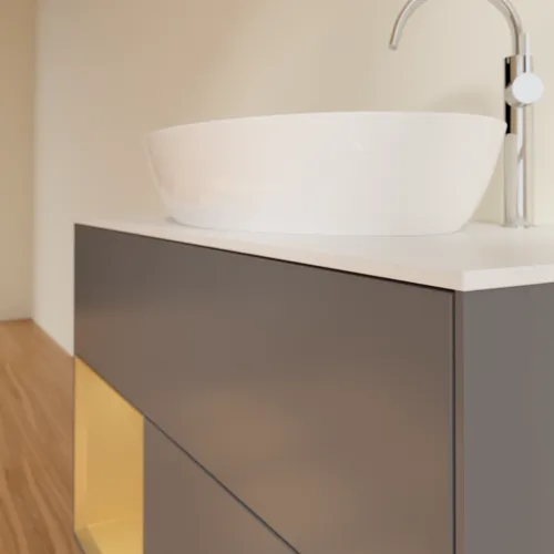 Bild von VILLEROY BOCH Finion Waschbeckenunterschrank, mit Beleuchtung, 2 Auszüge, 1000 x 603 x 501 mm, Anthracite Matt Lacquer / Gold Matt Lacquer / Glass White Matt #G891HFGK