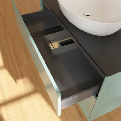 Bild von VILLEROY BOCH Finion Waschbeckenunterschrank, mit Beleuchtung, 2 Auszüge, 1000 x 603 x 501 mm, Olive Matt Lacquer / Oak Veneer / Glass Black Matt #G892PCGM