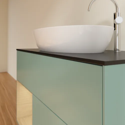 Bild von VILLEROY BOCH Finion Waschbeckenunterschrank, mit Beleuchtung, 2 Auszüge, 1000 x 603 x 501 mm, Olive Matt Lacquer / Oak Veneer / Glass Black Matt #G892PCGM
