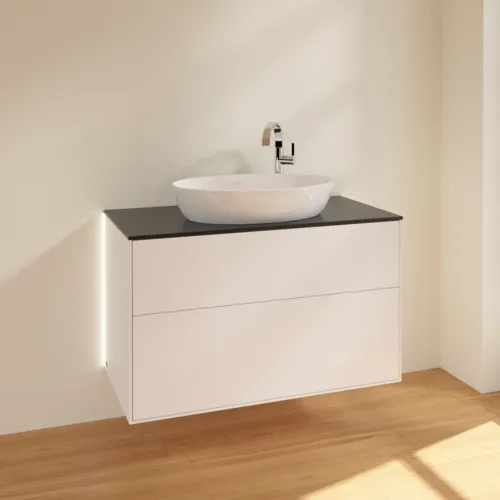 Bild von VILLEROY BOCH Finion Waschbeckenunterschrank, mit Beleuchtung, 2 Auszüge, 1000 x 603 x 501 mm, White Matt Lacquer / Glass Black Matt #G88200MT