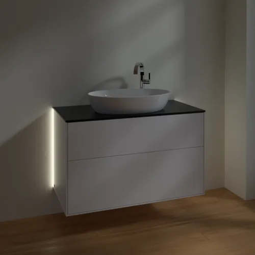Bild von VILLEROY BOCH Finion Waschbeckenunterschrank, mit Beleuchtung, 2 Auszüge, 1000 x 603 x 501 mm, White Matt Lacquer / Glass Black Matt #G88200MT