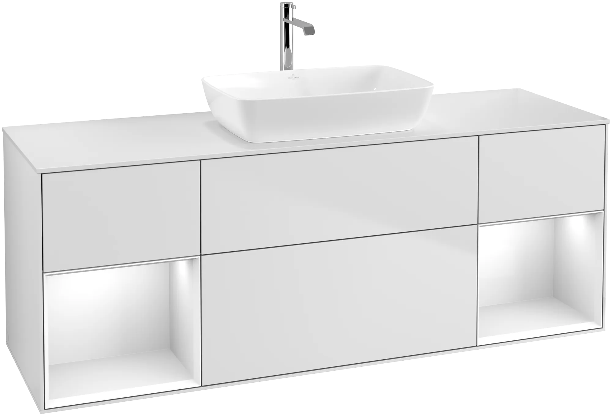 Зображення з  VILLEROY BOCH Finion Vanity unit, with lighting, 4 pull-out compartments, 1600 x 603 x 501 mm, White Matt Lacquer / Glossy White Lacquer / Glass White Matt #G861GFMT