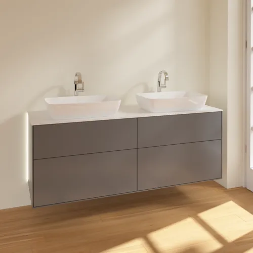 VILLEROY BOCH Finion Waschbeckenunterschrank, mit Beleuchtung, 4 Auszüge, 1600 x 603 x 501 mm, Anthracite Matt Lacquer / Glass White Matt #G84100GK, Bild 4