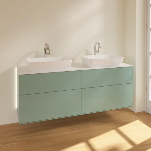 Bild von VILLEROY BOCH Finion Waschbeckenunterschrank, mit Beleuchtung, 4 Auszüge, 1600 x 603 x 501 mm, Olive Matt Lacquer / Glass White Matt #G84100GM