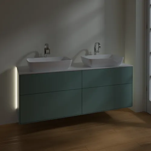 Bild von VILLEROY BOCH Finion Waschbeckenunterschrank, mit Beleuchtung, 4 Auszüge, 1600 x 603 x 501 mm, Olive Matt Lacquer / Glass White Matt #G84100GM