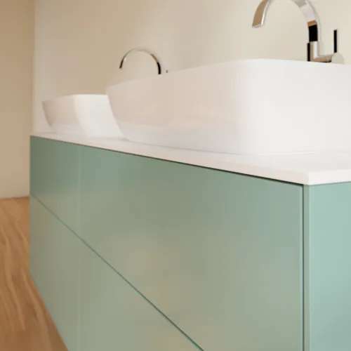Bild von VILLEROY BOCH Finion Waschbeckenunterschrank, mit Beleuchtung, 4 Auszüge, 1600 x 603 x 501 mm, Olive Matt Lacquer / Glass White Matt #G84100GM