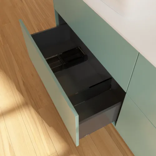 Bild von VILLEROY BOCH Finion Waschbeckenunterschrank, mit Beleuchtung, 4 Auszüge, 1600 x 603 x 501 mm, Olive Matt Lacquer / Glass White Matt #G84100GM