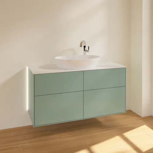 VILLEROY BOCH Finion Waschbeckenunterschrank, mit Beleuchtung, 4 Auszüge, 1200 x 603 x 501 mm, Olive Matt Lacquer / Glass White Matt #G91100GM, Bild 2