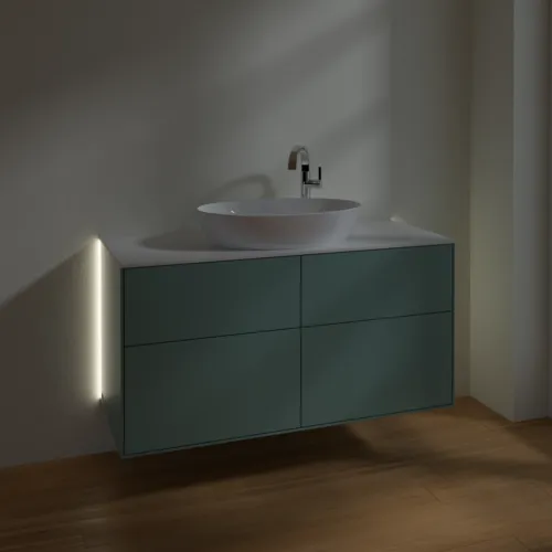VILLEROY BOCH Finion Waschbeckenunterschrank, mit Beleuchtung, 4 Auszüge, 1200 x 603 x 501 mm, Olive Matt Lacquer / Glass White Matt #G91100GM, Bild 5