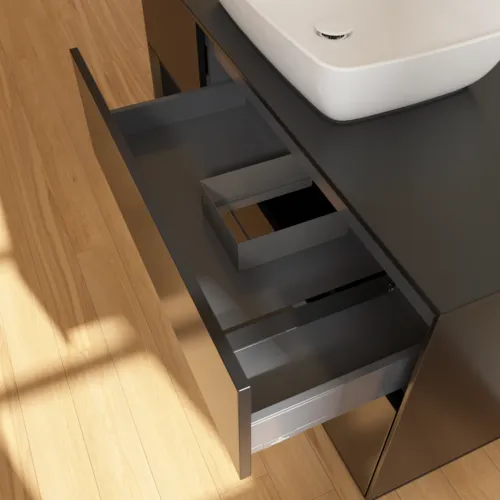 Bild von VILLEROY BOCH Finion Waschbeckenunterschrank, mit Beleuchtung, 3 Auszüge, 1200 x 603 x 501 mm, Black Matt Lacquer / Black Matt Lacquer / Glass Black Matt #G822PDPD