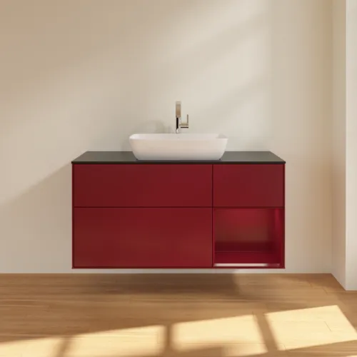 VILLEROY BOCH Finion Waschbeckenunterschrank, mit Beleuchtung, 3 Auszüge, 1200 x 603 x 501 mm, Peony Matt Lacquer / Peony Matt Lacquer / Glass Black Matt #G832HBHB, Bild 2